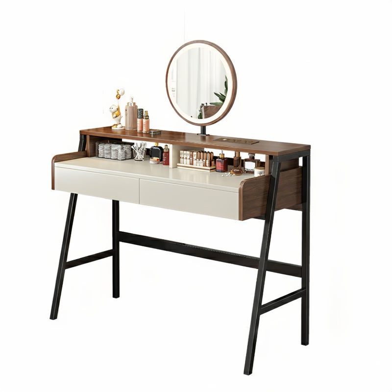 شاربدو طاولة تزيين عصرية لغرفة النوم بأبعاد 100 × 40 × 126 سم، مزودة بمقبسين كهربائيين بريطانيين ومنفذي USB، وطاولة مكياج مع مرآة بإضاءة LED ودرجين ورف. - Image 1